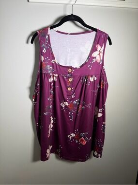 Women's Plum Floral Scoop Neck Tank Top